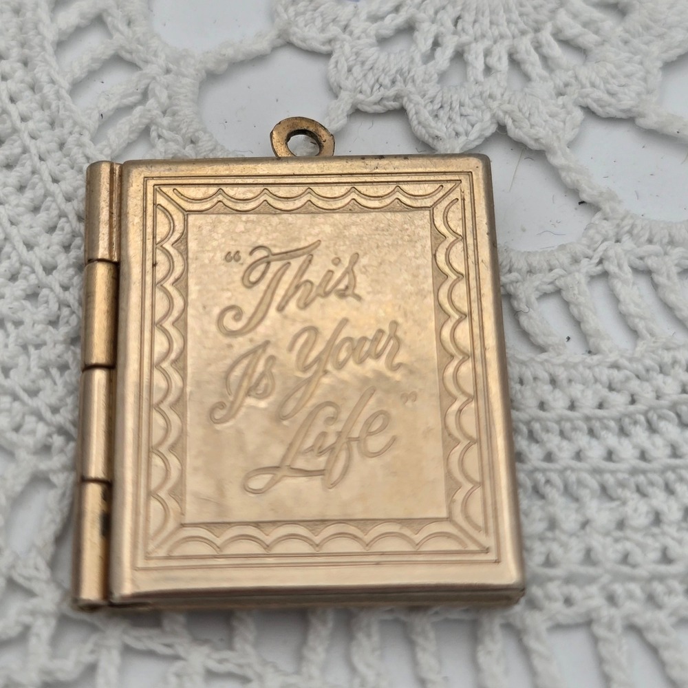 Vintage This Is Your Life Book Locket Gold Tone Opening Photo Pendant Necklace